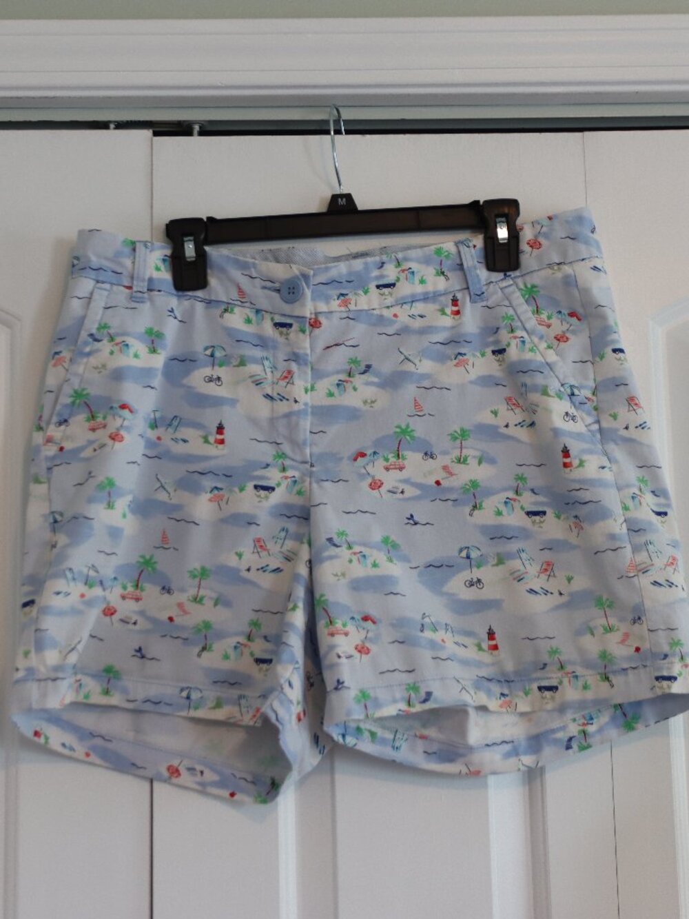Crown & Ivy Flat Front Chino Short Beach Print Cotton/Spandex Blend Size 14W